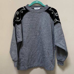 1989 Vintage IB Sport Sweatshirt Black Shoulder Beading Large